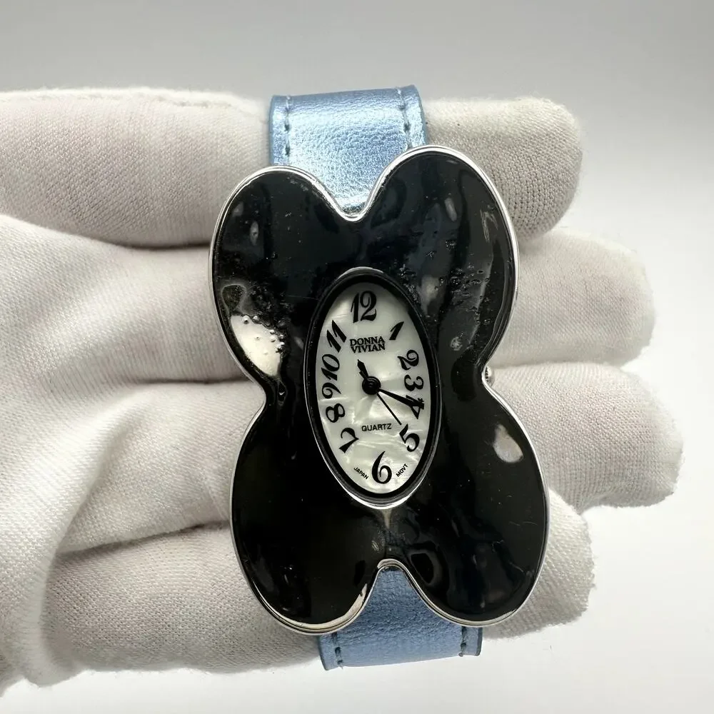 Donna Vivian Quartz Watch Silver Tone Butterfly Case Blue Leather Strap - Picture 3 of 9